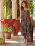 Black Pure Cotton Floral Printed Tiered Kurta Set